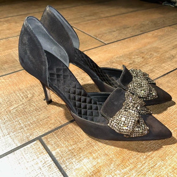 Tory Burch Black Crystal Bow Pointed-Toe Women's Heels Sz 7 1/2 - Picture 6 of 16